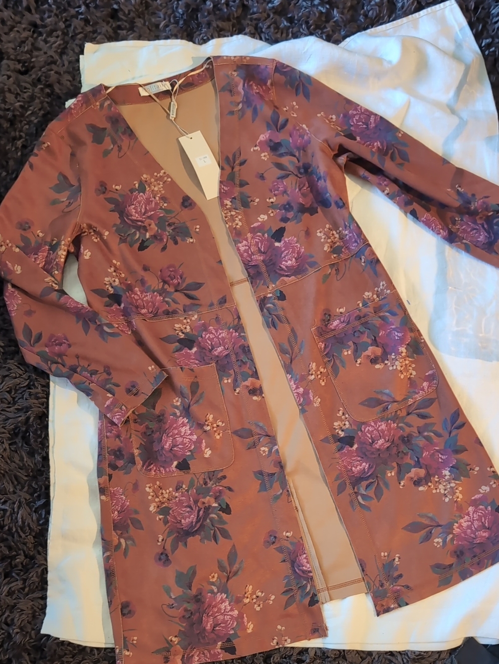 Floral Open Front Longline Jacket in Mauve